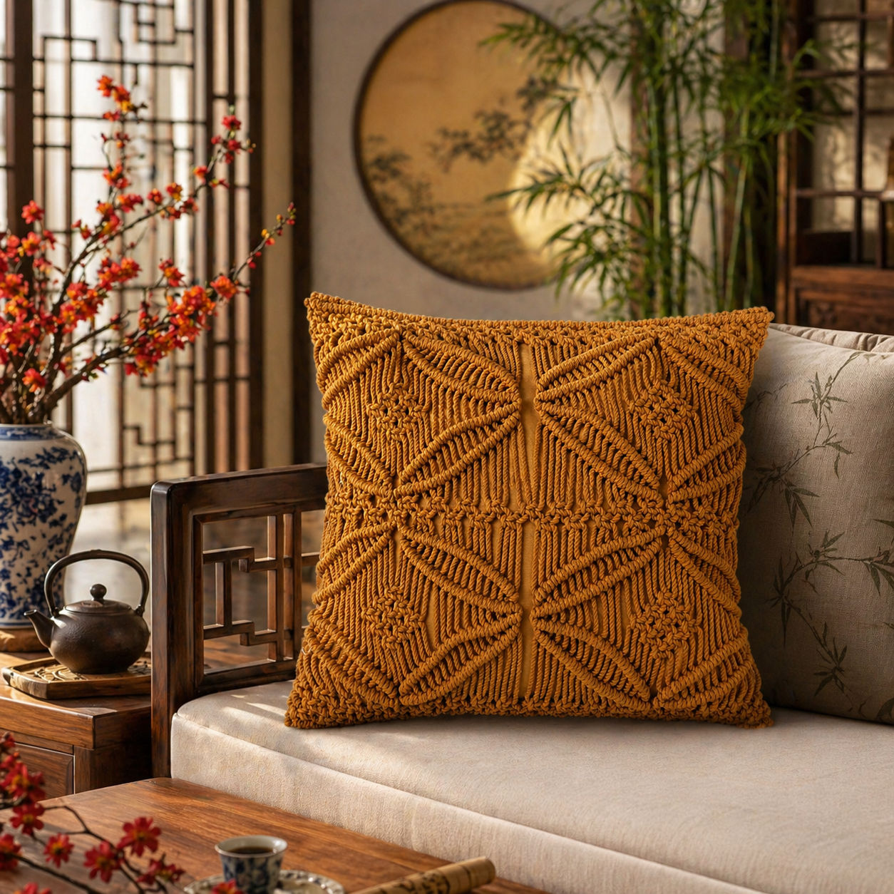 Boho inspired Macrame Sofa Cushion Cover